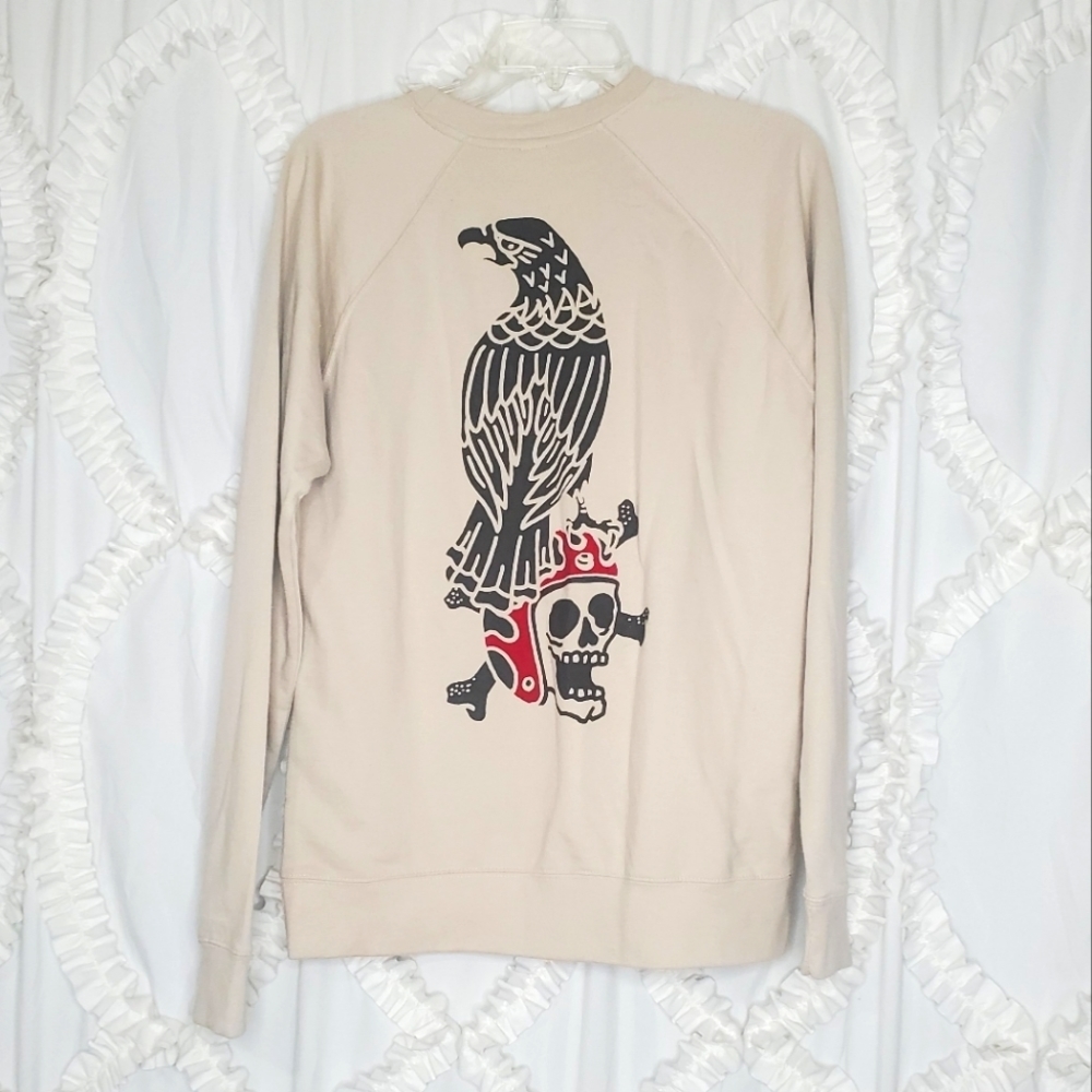 Independent Trading Company Cream Black Red Motorcycle Bird Skull Sweater Size S